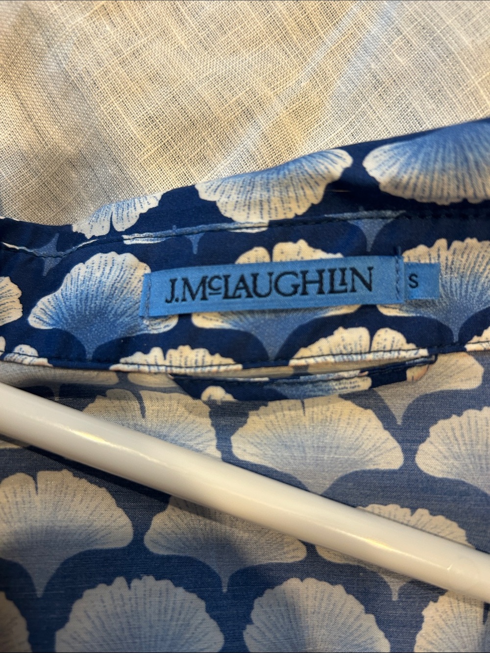 Blue Patterned Midi Shirt Dress with Waist Tie - J McLaughlin - Picture 4 of 4